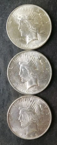Lot of Three 1923 $1 Peace Silver Dollars