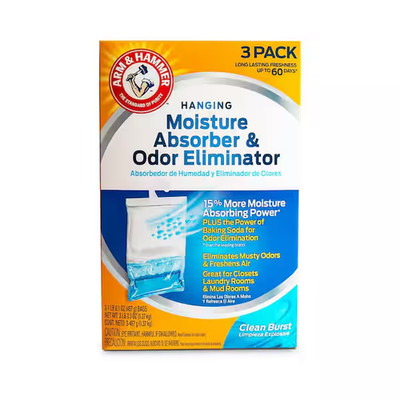 (3-Pack) 16 Oz. Moisture Absorber Odor Eliminator Hanging Bags Arm And Hammer