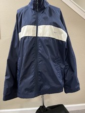 Nike Men's Windbreaker Jacket Navy Blue White Full-Zip Nylon Size L