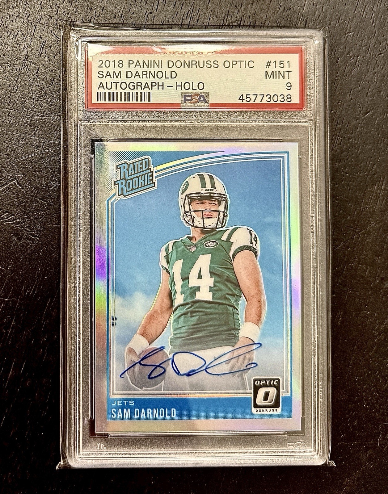 2018 Donruss Optic Rated Rookie Sam Darnold Holo RC Auto /99 PSA 9