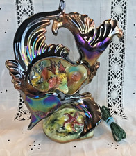Veilleuse barbotine Poisson décor marin, couleurs irisées, Kitsch