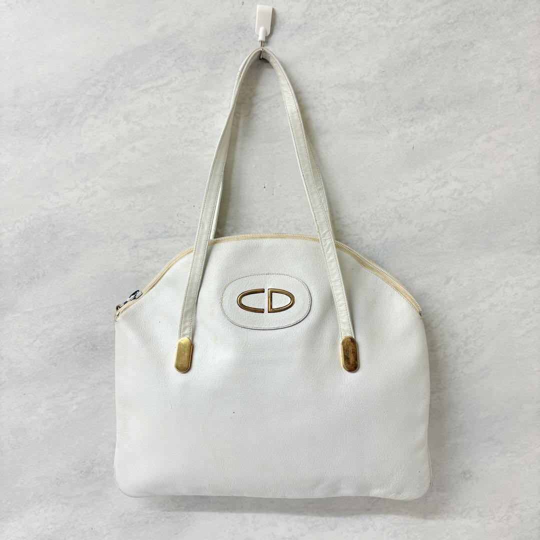 Vintage Christian Dior White Leather Tote Bag