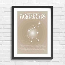 Image of Pastel Aqua Gradient Aquarius Zodiac Sepia Framed Wall Art Print Large Picture