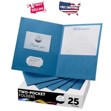 Two Pocket Folders Light Blue 25 Pack Letter Size Textured Paper School Office
