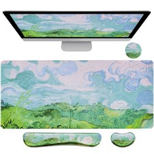 Green Mouse Pad with Wrist Support, XL Desk Mat for Desktop, Wrist Rest with ...