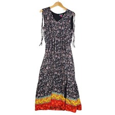 Vince Camuto Divine Drawstring Shoulders Floral Women's Dress 8 Black Multi