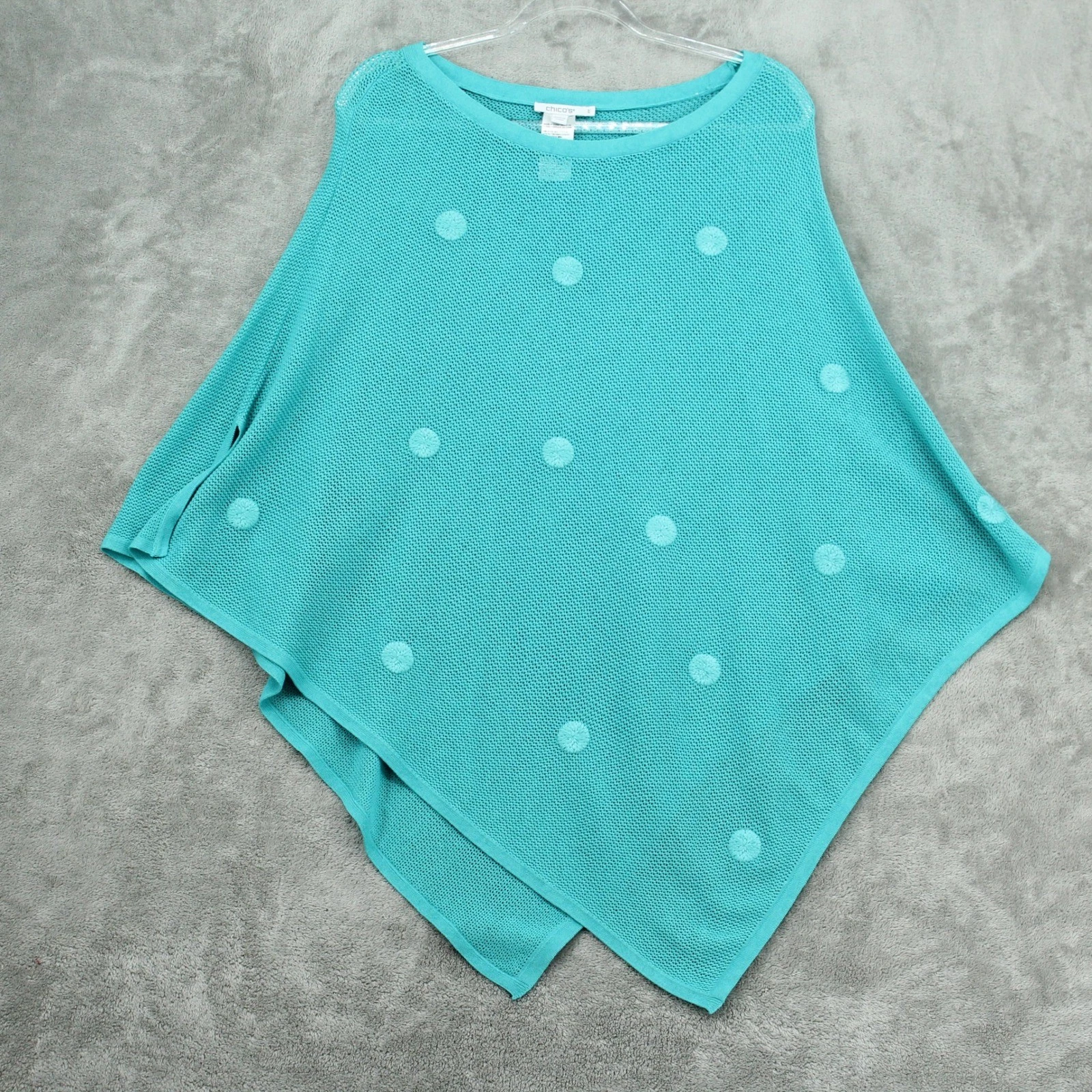 Chicos Sweater Women Medium Poncho Polka Dot Open Knit Pullover Beach Resort