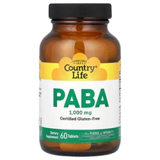 Country Life PABA Time Release 1000 mg 60 Tablets Gluten-Free, GMP Quality