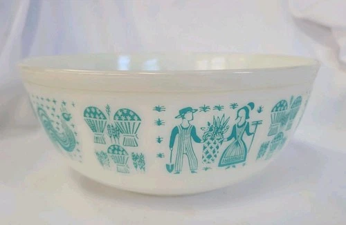 Vtg Pyrex 404 Turquoise Blue Amish Butterprint 4qt Mixing Serving Bowl Made USA