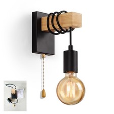 Lightsjoy Pull Cord Wall Light Industrial Wooden Sconces E27 Base Black DIY proj