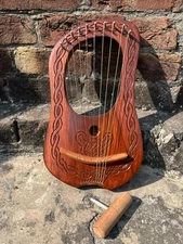 Handmade Rosewood 10-String Lyre Harp with Design and with free strings