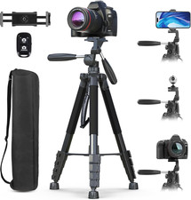 74" Camera Tripod with Phone Holder and Remote, Heavy Duty Tripod Stand with Por