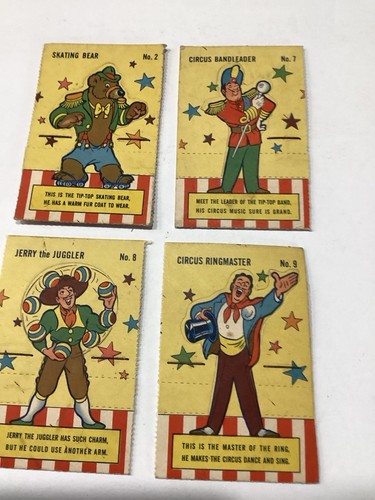 4- Tip-Top Bread Circus premium toy Cards 1954 unused VG 2,7,8,9