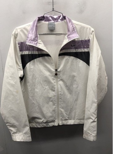 Vintage Y2K Nike Youth Girls White Lavender Satin Trim Track Jacket Sz M 8-10