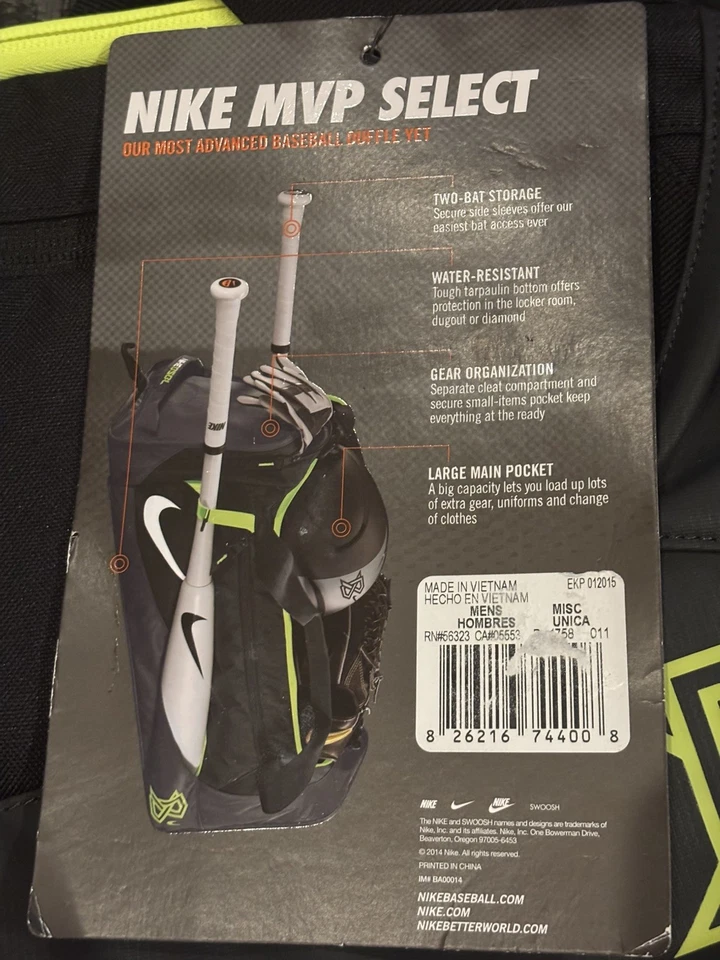 Bolso de Bate de Béisbol Softbol Nike MVP Edge Negro/Verde Neón Nuevo con Etiquetas Foto 3 de 4