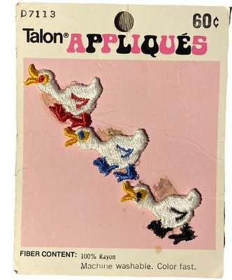 VINTAGE Talon Appliques Patches - 1970s D7113 3 Ducks Geese Rayon 70s NEW NOS