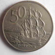 1973 NEW ZEALAND 50 CENTS - Great Coin - FREE SHIP - Bin #703