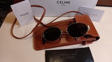 Celine CL40235U 30N Triomphe Metal Oval Sunglasses Gold Green Lens