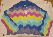 Nwt Davi & Dani Women Crocheted Every Single Moment Striped Cardigan Size M