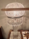 Large Brilliant Clear Cut Glass Globe Table Lamp w/ Hanging Prism Drops — photo 5