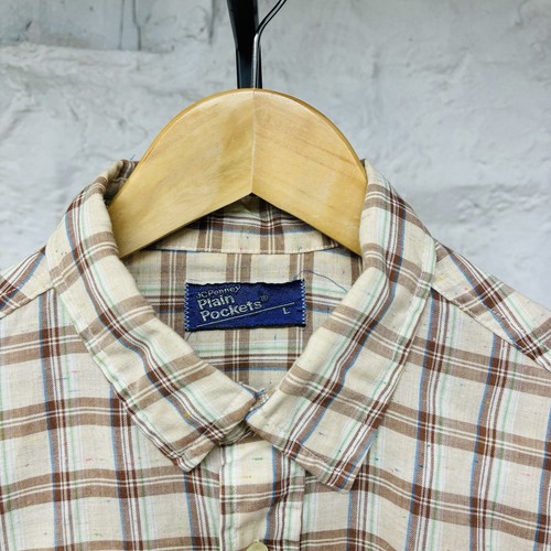 Vintage 70's 80's JC Penny Plain Pockets Shirt Large Western Plaid Button Up - Picture 2 of 5