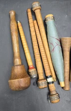Lot Of 9 Vtg Industrial Wood Textile Sewing Beehive Bobbin Quill Spool Primitive