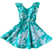 Tea Collection Girls Size 8 Button Back Green Floral Skirted Dress ￼