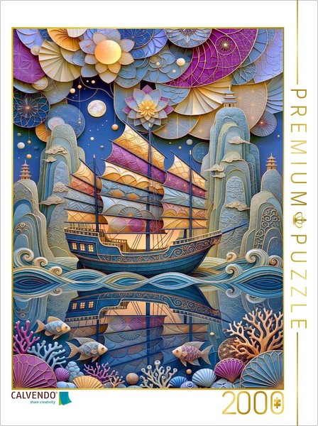 Calvendo Puzzle Junk Ships And Rocks - A Colorful Collage | 2000 Pieces, Finishe-image