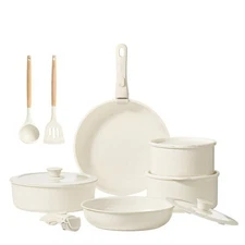 CAROTE 13-Piece  Ceramic White Nonstick Pots and Pans Cookware Set