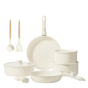 CAROTE 13-Piece Céramique blanc antiadhésif Pots et poêles