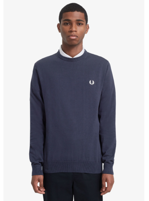 🔵 NEW SS21 FRED PERRY K5523 COTTON CREW NECK JUMPER DEEP CARBON BLUE  MODERNIST | eBay