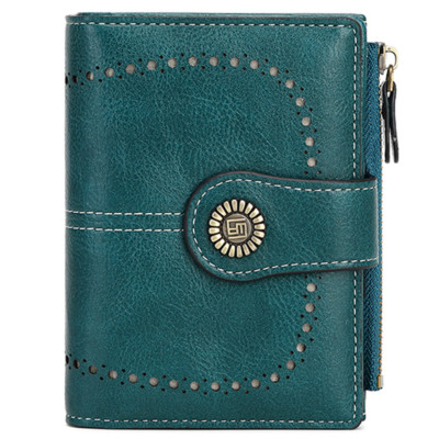 Ladies Vintage Genuine Leather Trifold Wallet RFID Blocking Purse Womens Handbag