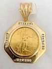 Lady Liberty Coin Pendant 1.5Ct Lab-Created Diamond Round 14k Yellow Gold Plated
