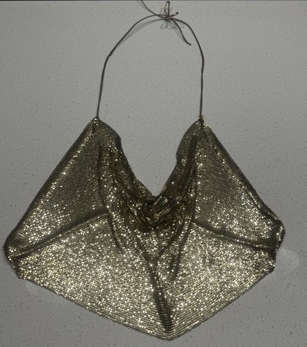 Chainmail Metal mesh Statement Piece Sequins Rare Vintage Halter Neck - Picture 4 of 17