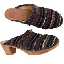 Chameleon Handmade Clogs Size 39 Outer Banks Fabric Wood Boho Casual Comfy Black