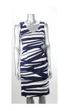 Nine West Navy White Sleeveless Printed V-Neck Sheath Dress 4