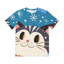 All Over Print Cat T Shirt Art Tee Whisker Wonderland Snow Holiday Christmas