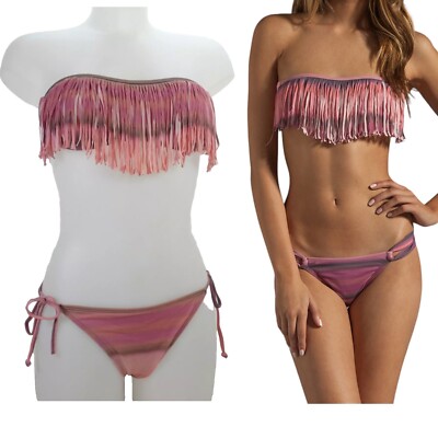 L Space Bikini Santorini Sunrise Dolly Fransen Bandeau S Tie Side Full Bikini M