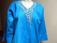 New India Embroidery 100 Cotton Woman Kurta Kurti Turquoise Ladies Top