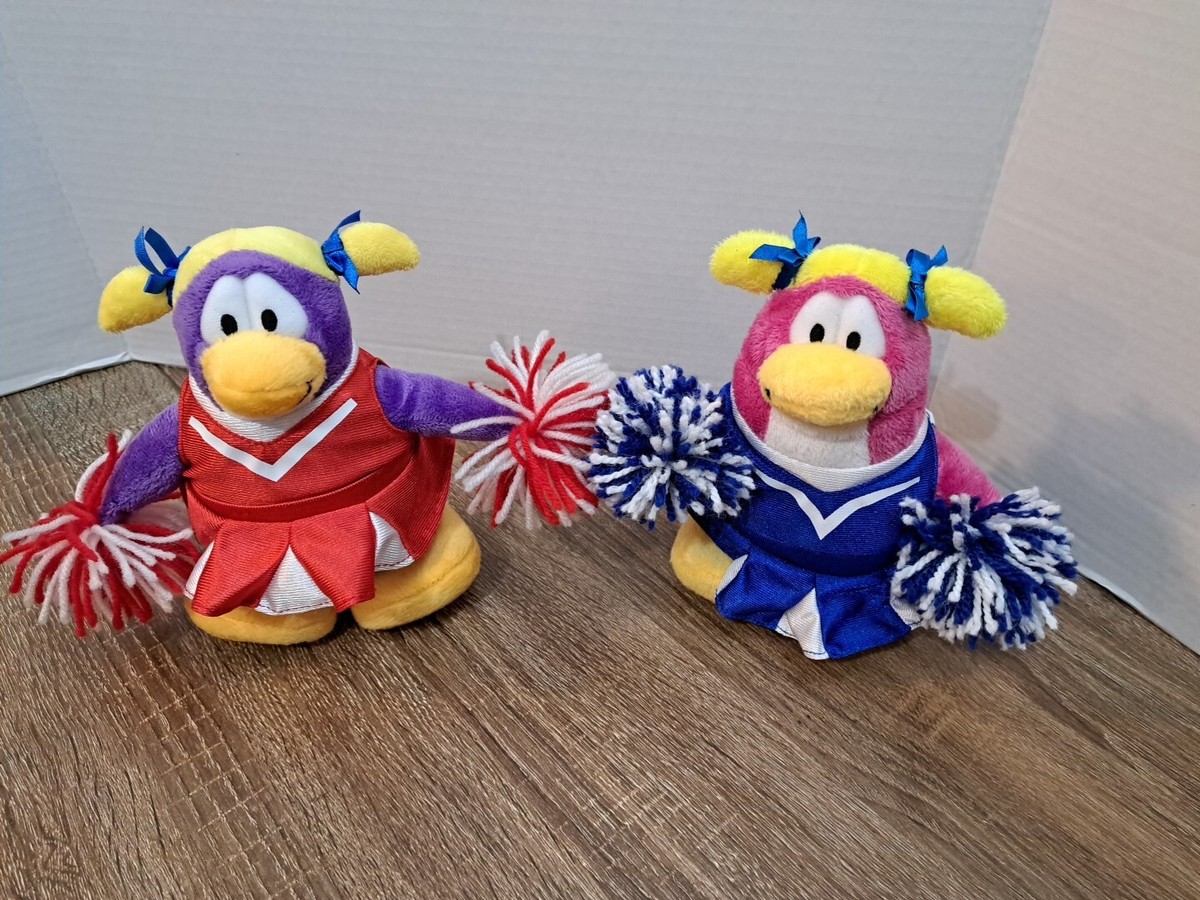 Disney Club Penguin Doll Pink Purple Cheerleader Pom Poms Plush Toy 8