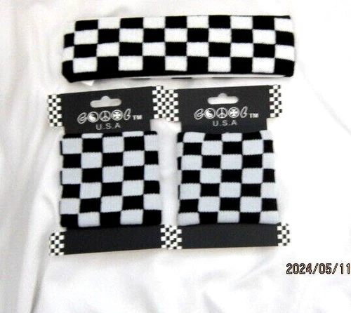 Black&White Checkered Headband and Black&White Checkered Pair of Sweatbands-New! - Picture 1 of 1