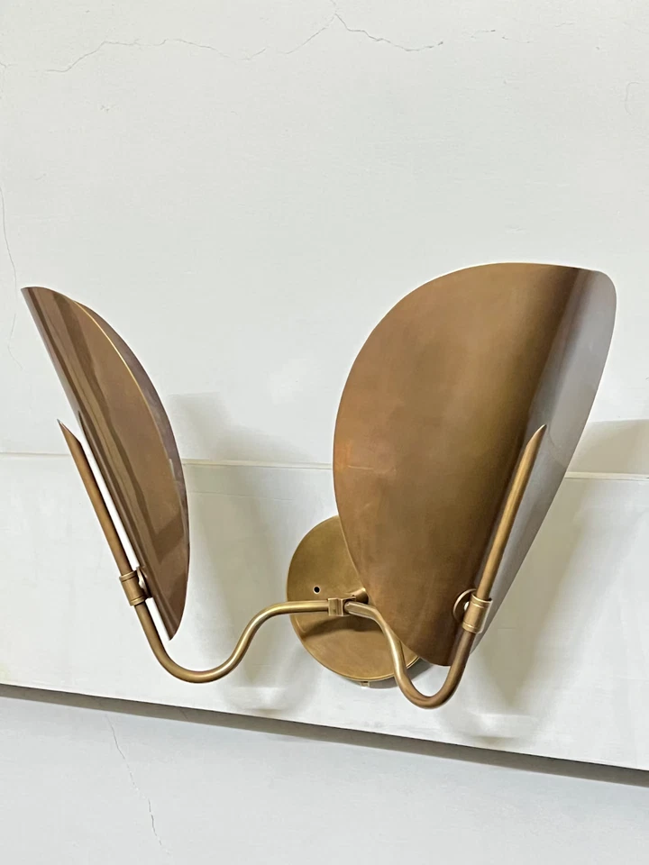 Dual Curved Light Wall Sconce Mid Century Lighting Curved Shades Hand Crafted - Image 2 of 4