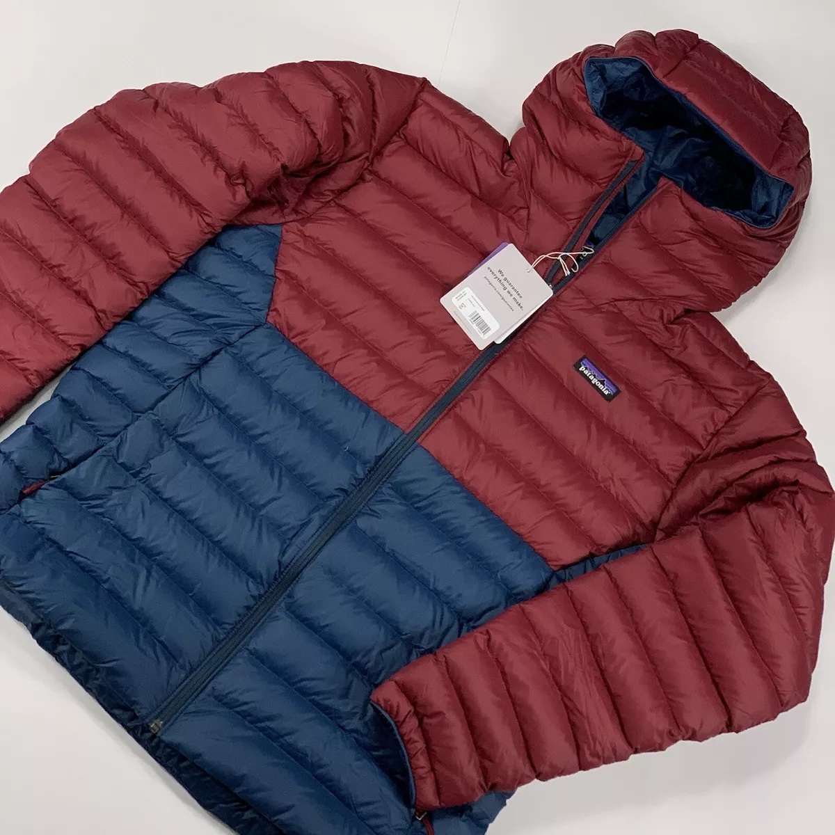 New Patagonia Jacket Large Down Sweater Hoody Tidepool Blue Red Zip Ski  $329 | eBay