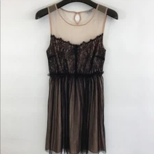Lacy Dress CHARMING CHARLIE Black and Transparent Peach Dress Women Size Med M