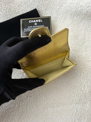 Auth Chanel Metallic Gold Croc Embossed Trifold Compact  display picture 1