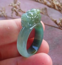 Certified Green Natural A JADE Jadeite Dragon Pi Xiu RING USA. 9    562474