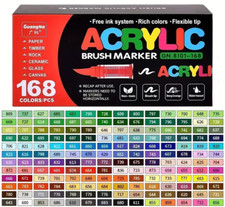 168 Colors Acrylic Paint Pens Markers Brush Tip For Rock Painting Canvas Stone