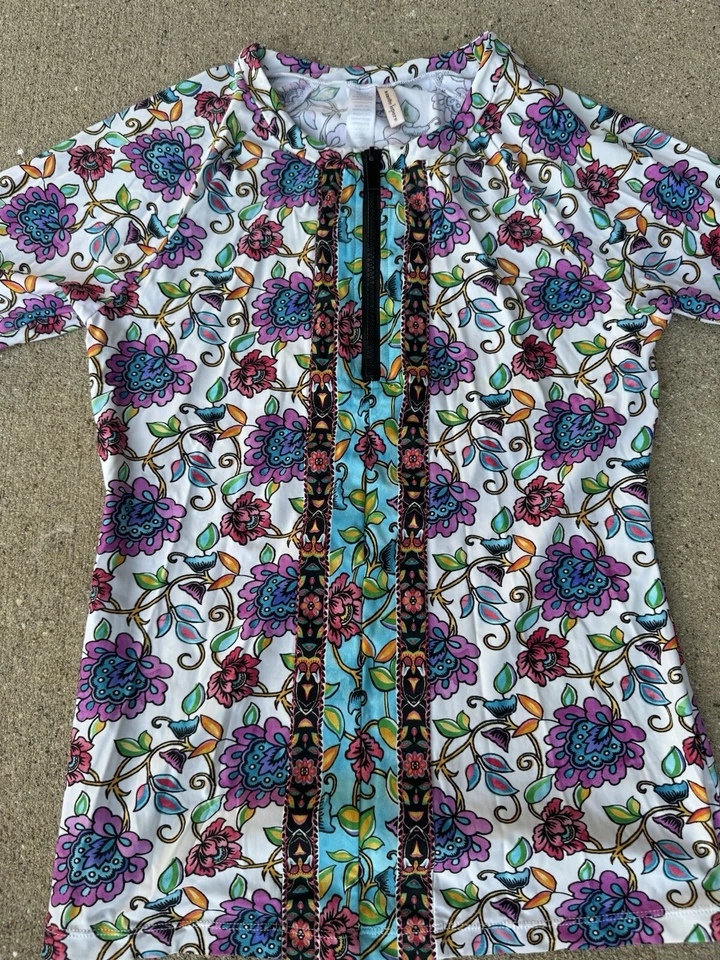 Pullover Nanette Lepore Colorido Floral 1/4 Cremallera Elastizado Ropa Activa Talla L Foto 3 de 4