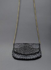 Vintage La Regale Hand Beaded Clutch Purse Evening Bag BLACK Retro Chain Strap