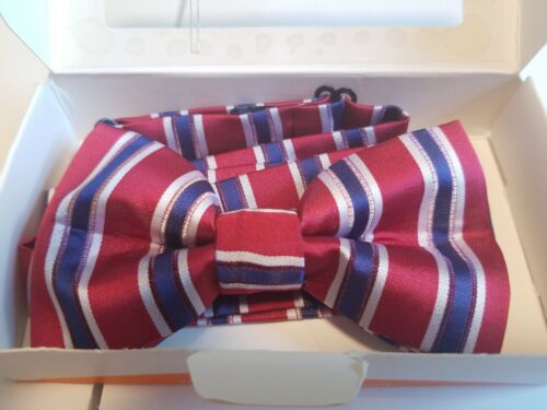 Brand New DAN SMITH Red Blue Striped PRE-TIED BOW TIE NWT  - Picture 1 of 1